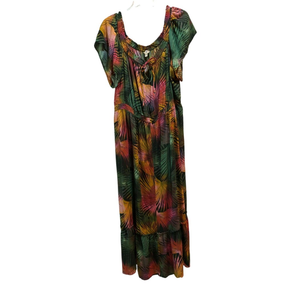 Terra & Sky Women Plus Size 3X Rayon Boho Resort Tropical Leaf Maxi Dress 24 26W